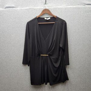 Michael Kors Black 3/4 Sleeve Top With Gold Detail & V-Neckline